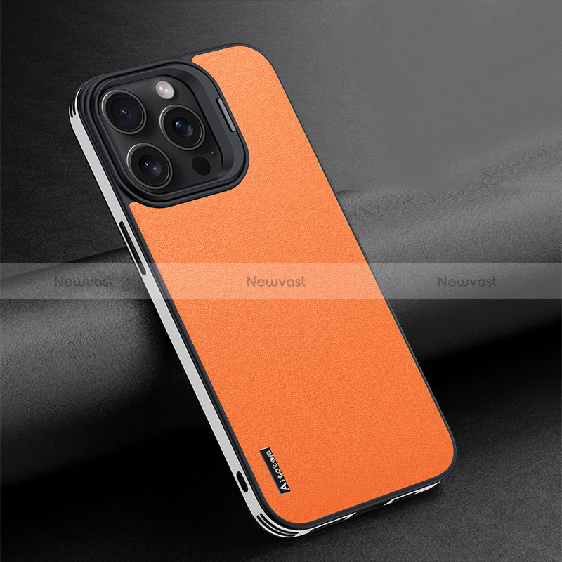 Soft Luxury Leather Snap On Case Cover AT4 for Apple iPhone 14 Pro Max Orange