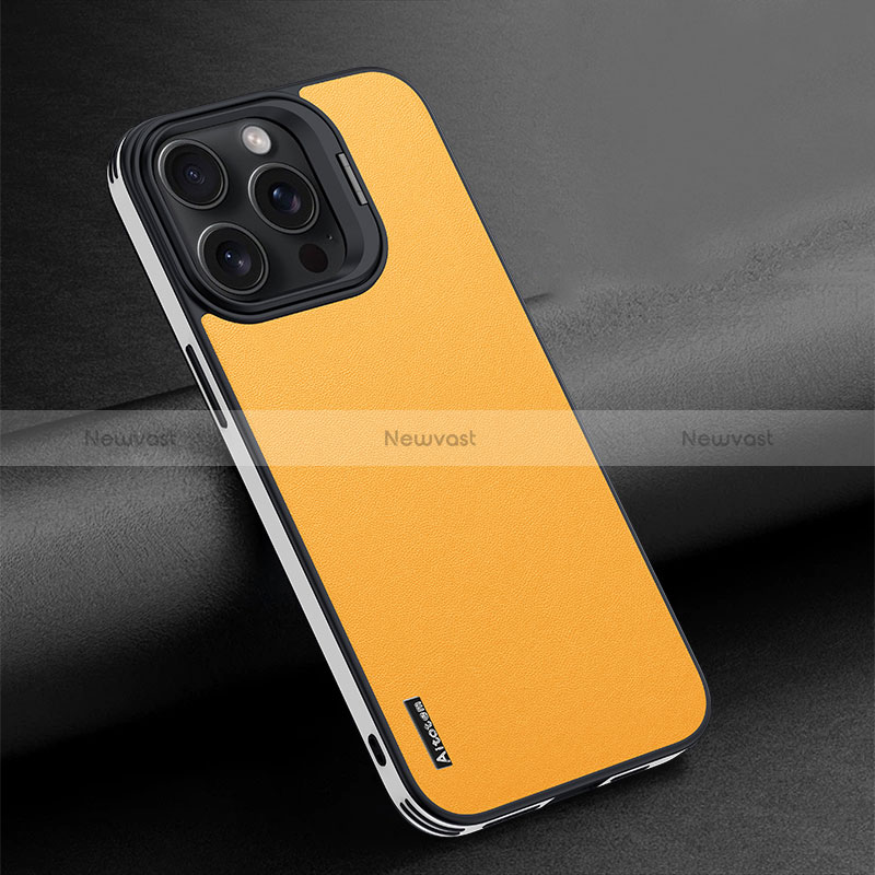Soft Luxury Leather Snap On Case Cover AT4 for Apple iPhone 14 Pro Yellow