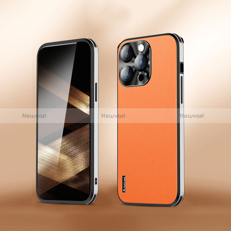 Soft Luxury Leather Snap On Case Cover AT6 for Apple iPhone 14 Pro Max Orange