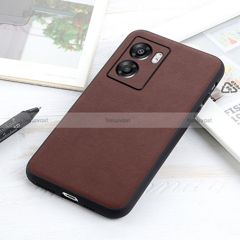 Soft Luxury Leather Snap On Case Cover B01H for Oppo A56S 5G Brown
