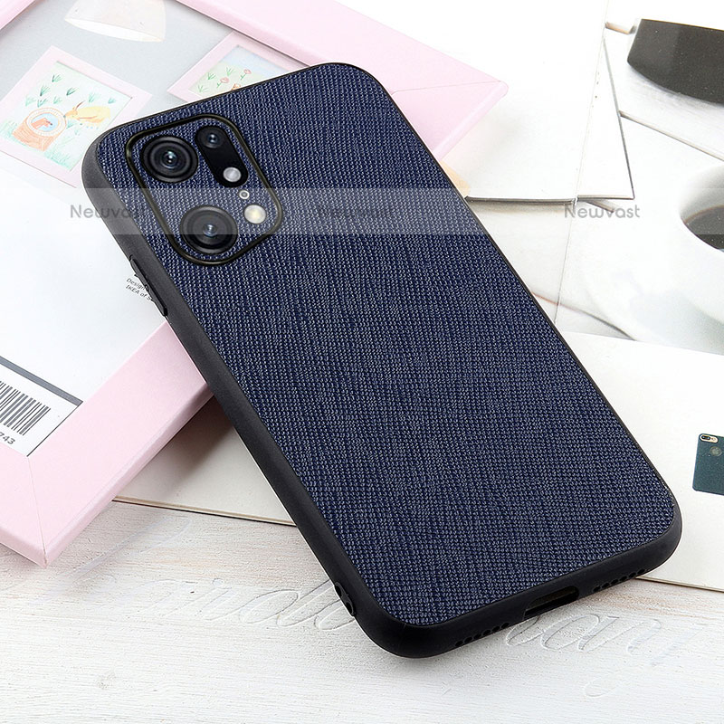 Soft Luxury Leather Snap On Case Cover B01H for Oppo Find X5 Pro 5G Blue