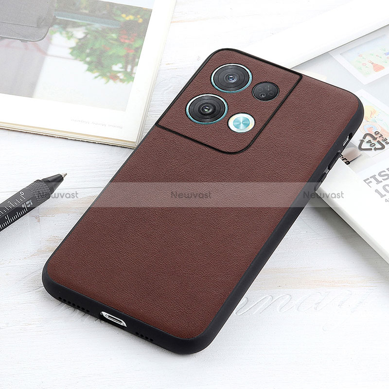 Soft Luxury Leather Snap On Case Cover B01H for Oppo Reno9 5G Brown