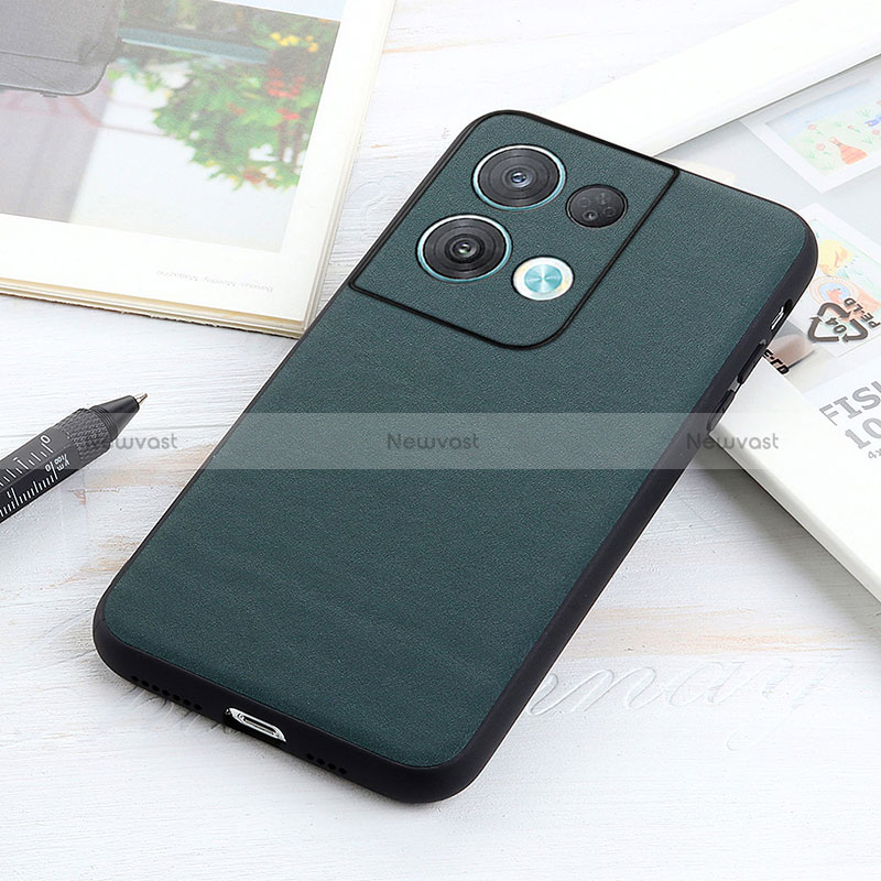 Soft Luxury Leather Snap On Case Cover B01H for Oppo Reno9 Pro 5G Green