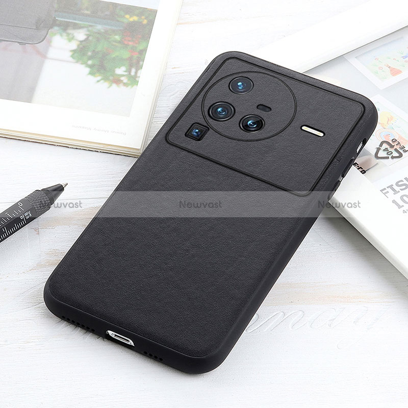 Soft Luxury Leather Snap On Case Cover B01H for Vivo X80 Pro 5G Black
