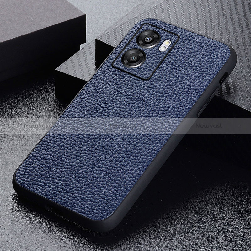 Soft Luxury Leather Snap On Case Cover B02H for Oppo A56S 5G Blue