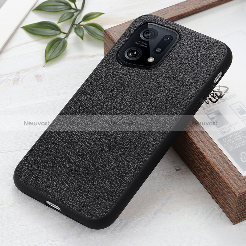 Soft Luxury Leather Snap On Case Cover B02H for Oppo Find X5 5G Black