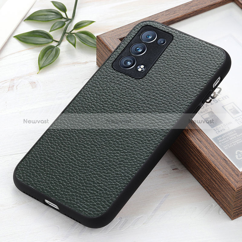 Soft Luxury Leather Snap On Case Cover B02H for Oppo Reno6 Pro 5G Green