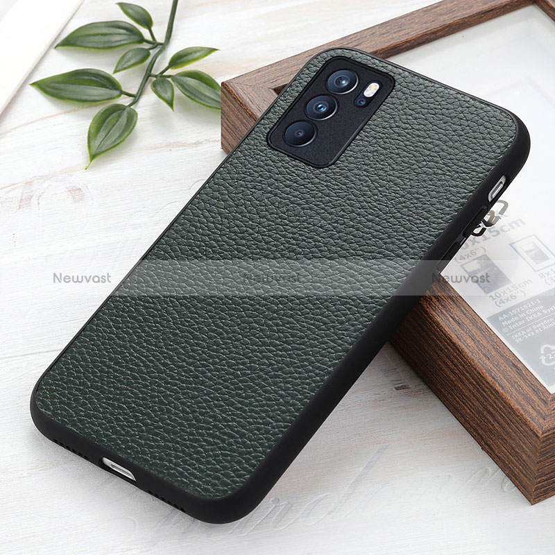 Soft Luxury Leather Snap On Case Cover B02H for Oppo Reno6 Pro 5G India Green