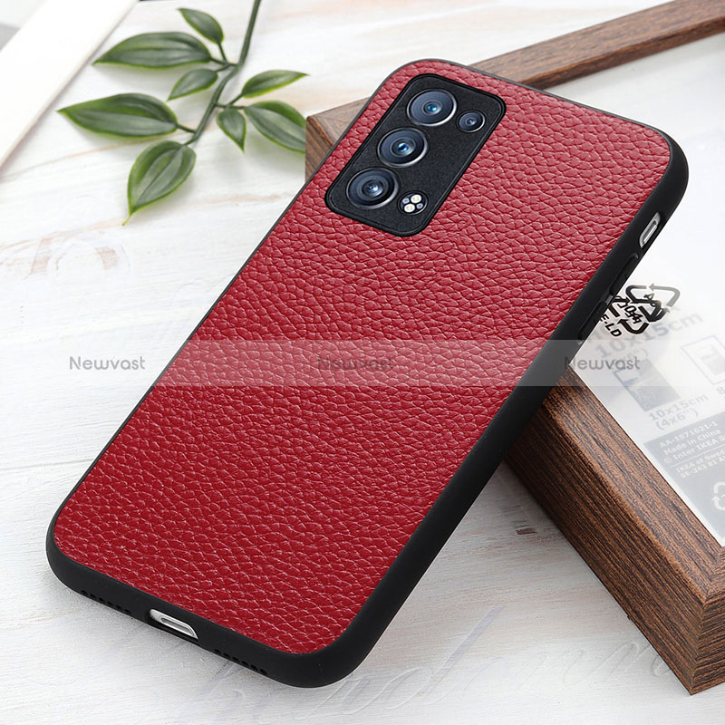 Soft Luxury Leather Snap On Case Cover B02H for Oppo Reno6 Pro+ Plus 5G Red
