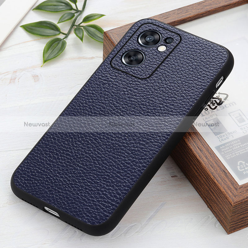 Soft Luxury Leather Snap On Case Cover B02H for Oppo Reno7 SE 5G Blue