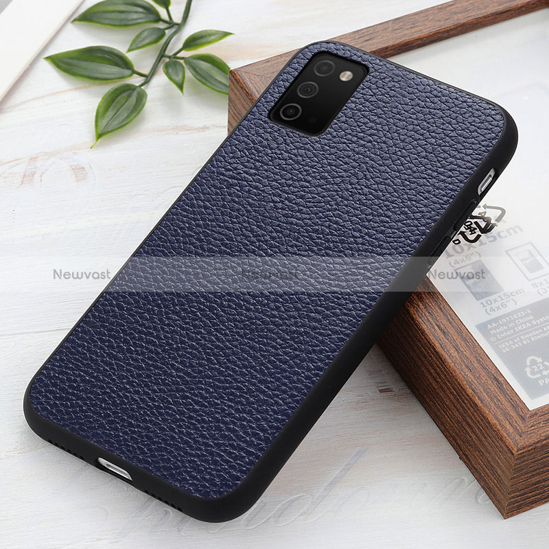 Soft Luxury Leather Snap On Case Cover B02H for Samsung Galaxy M02s Blue