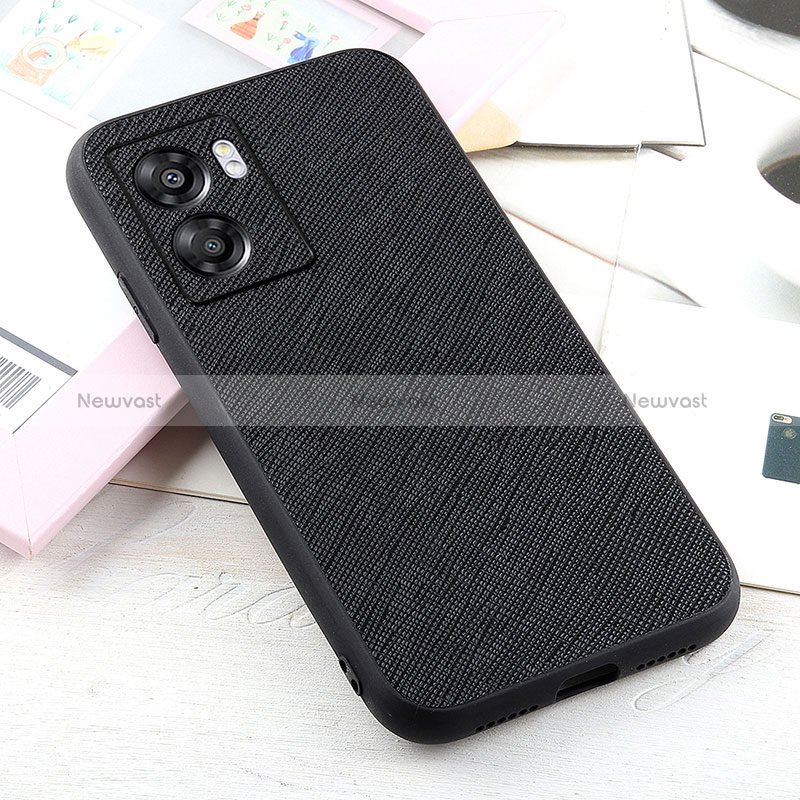 Soft Luxury Leather Snap On Case Cover B03H for Oppo A57 5G Black