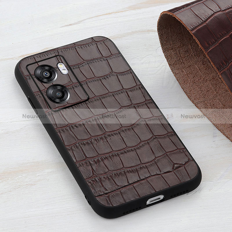 Soft Luxury Leather Snap On Case Cover B04H for Oppo A56S 5G Brown