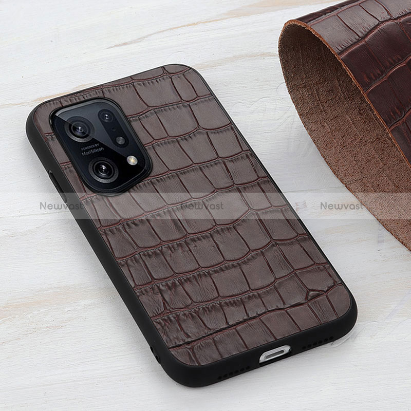 Soft Luxury Leather Snap On Case Cover B04H for Oppo Find X5 5G Brown