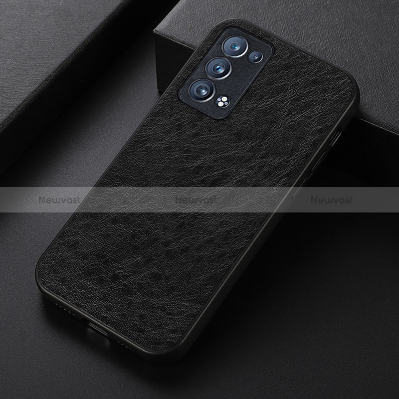 Soft Luxury Leather Snap On Case Cover B05H for Oppo Reno6 Pro 5G Black