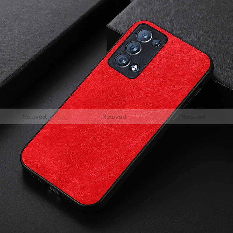 Soft Luxury Leather Snap On Case Cover B05H for Oppo Reno6 Pro 5G Red