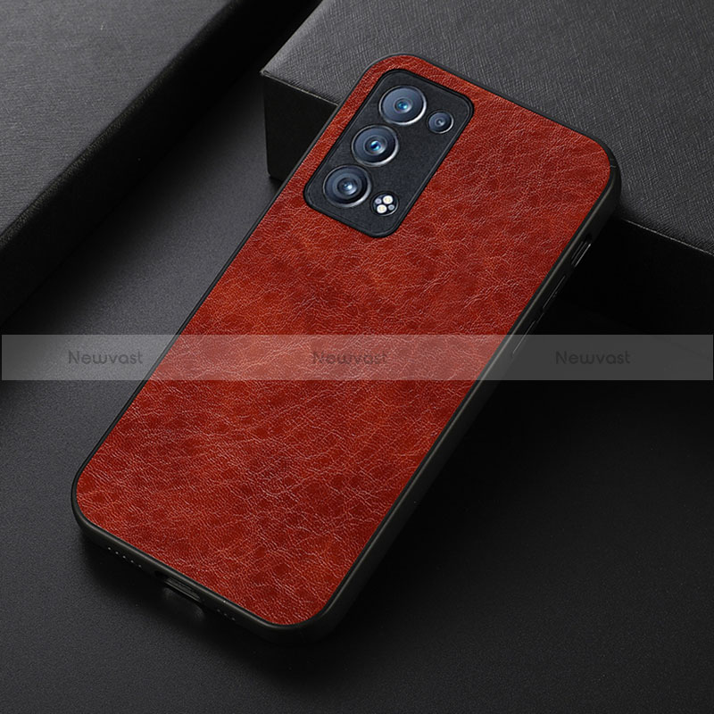 Soft Luxury Leather Snap On Case Cover B05H for Oppo Reno6 Pro+ Plus 5G Brown