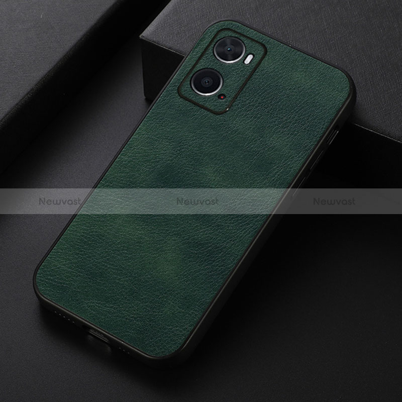 Soft Luxury Leather Snap On Case Cover B06H for Oppo A76 Green