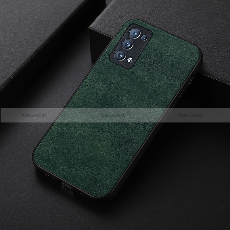 Soft Luxury Leather Snap On Case Cover B06H for Oppo Reno6 Pro+ Plus 5G Green