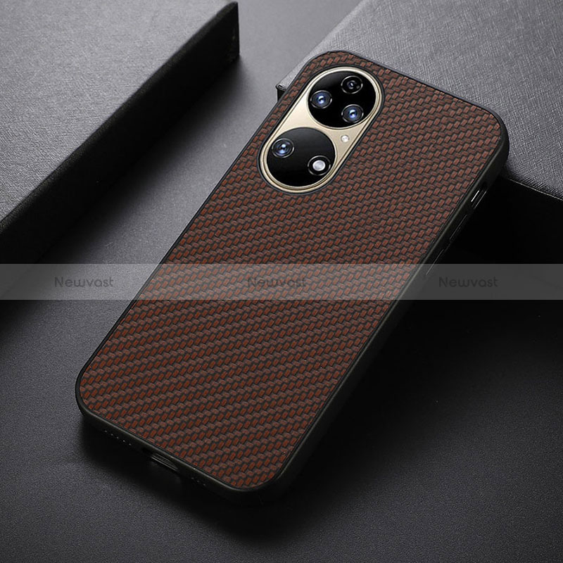 Soft Luxury Leather Snap On Case Cover B07H for Huawei P50 Pro Brown