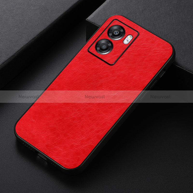 Soft Luxury Leather Snap On Case Cover B07H for Oppo A56S 5G Red