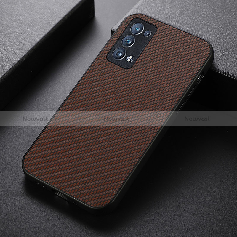 Soft Luxury Leather Snap On Case Cover B07H for Oppo Reno6 Pro 5G Brown