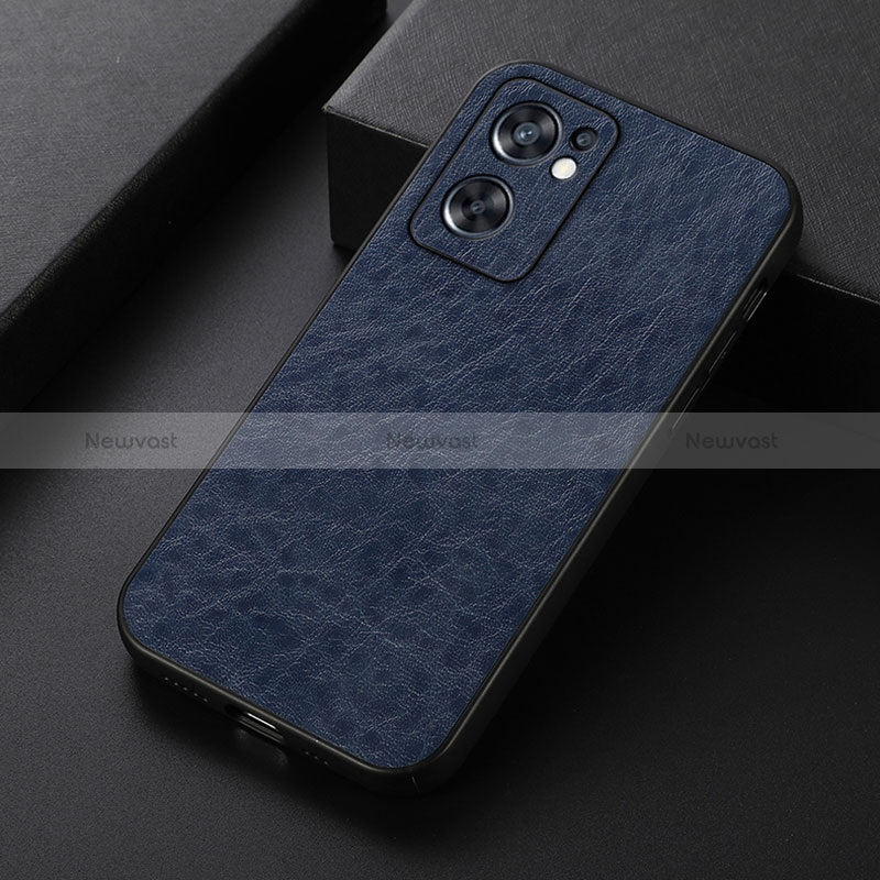 Soft Luxury Leather Snap On Case Cover B07H for Oppo Reno7 SE 5G Blue