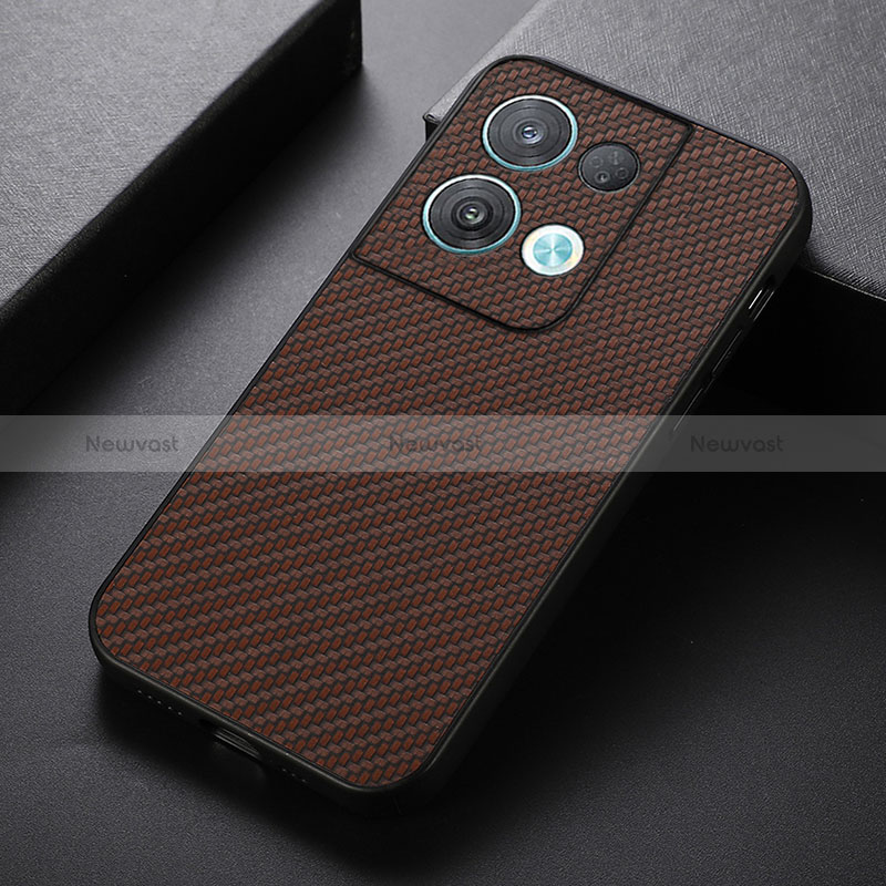 Soft Luxury Leather Snap On Case Cover B07H for Oppo Reno9 5G Brown