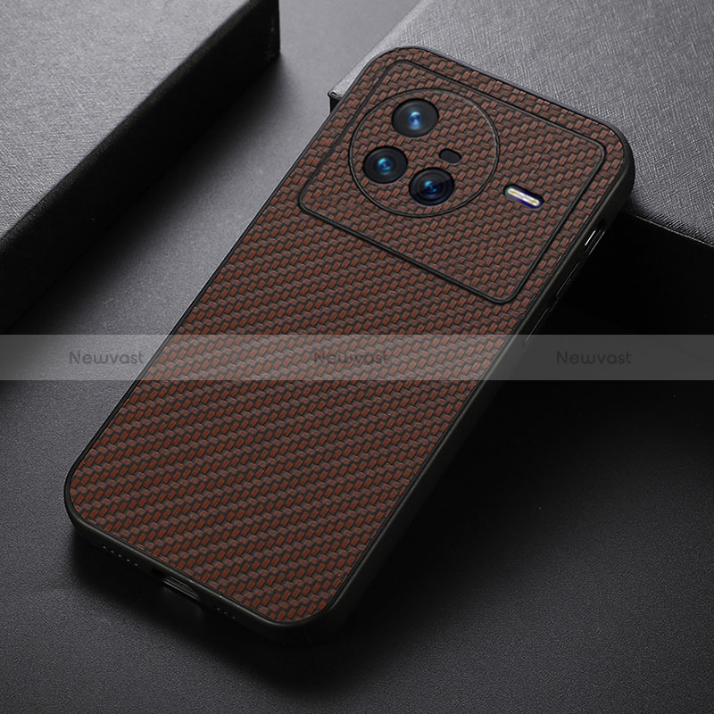 Soft Luxury Leather Snap On Case Cover B07H for Vivo X80 5G Brown