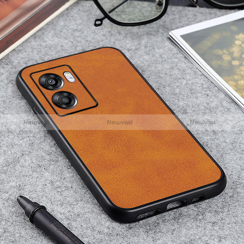 Soft Luxury Leather Snap On Case Cover B08H for Oppo A56S 5G Brown