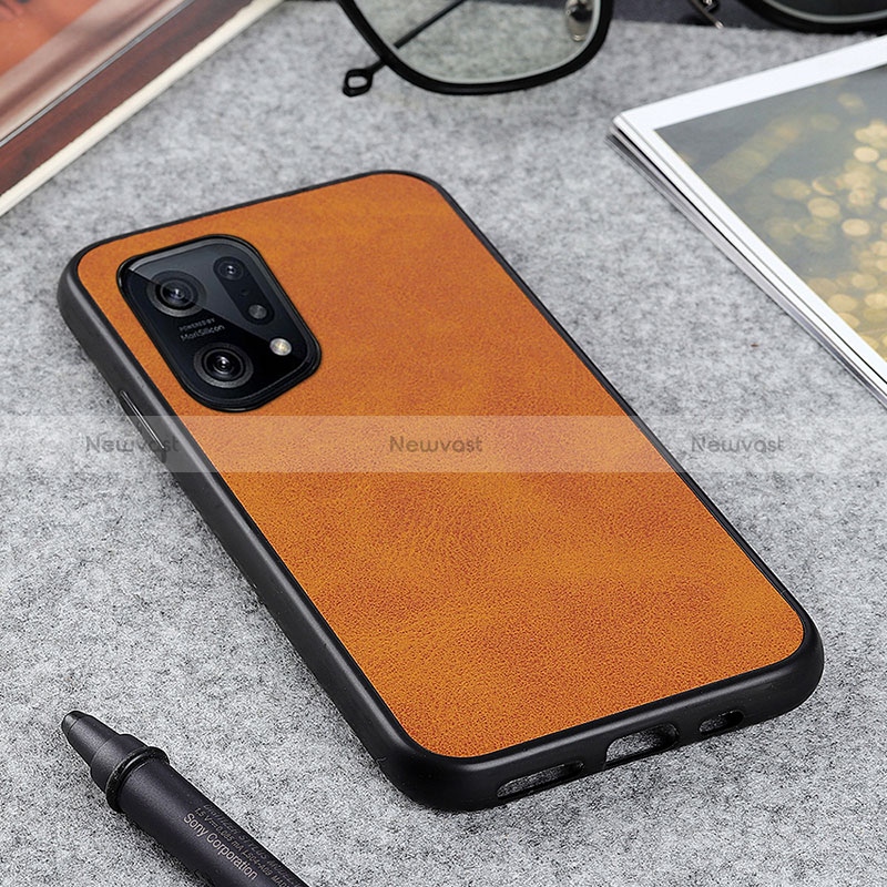 Soft Luxury Leather Snap On Case Cover B08H for Oppo Find X5 5G Brown