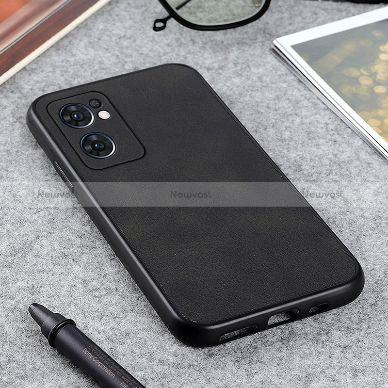 Soft Luxury Leather Snap On Case Cover B08H for Oppo Reno7 5G Black