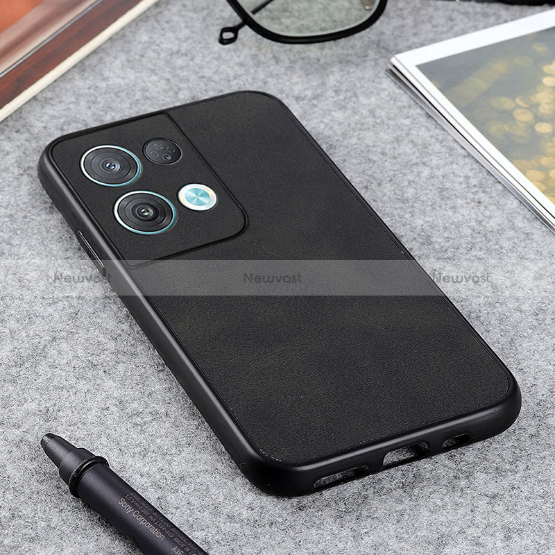 Soft Luxury Leather Snap On Case Cover B08H for Oppo Reno8 5G Black
