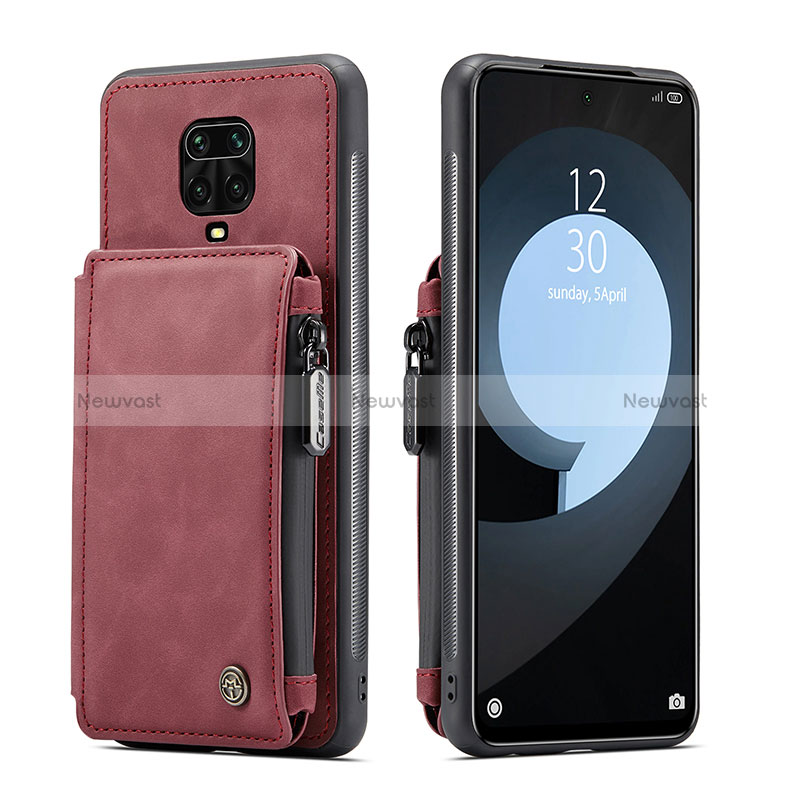 Soft Luxury Leather Snap On Case Cover C01S for Xiaomi Redmi Note 9 Pro Red