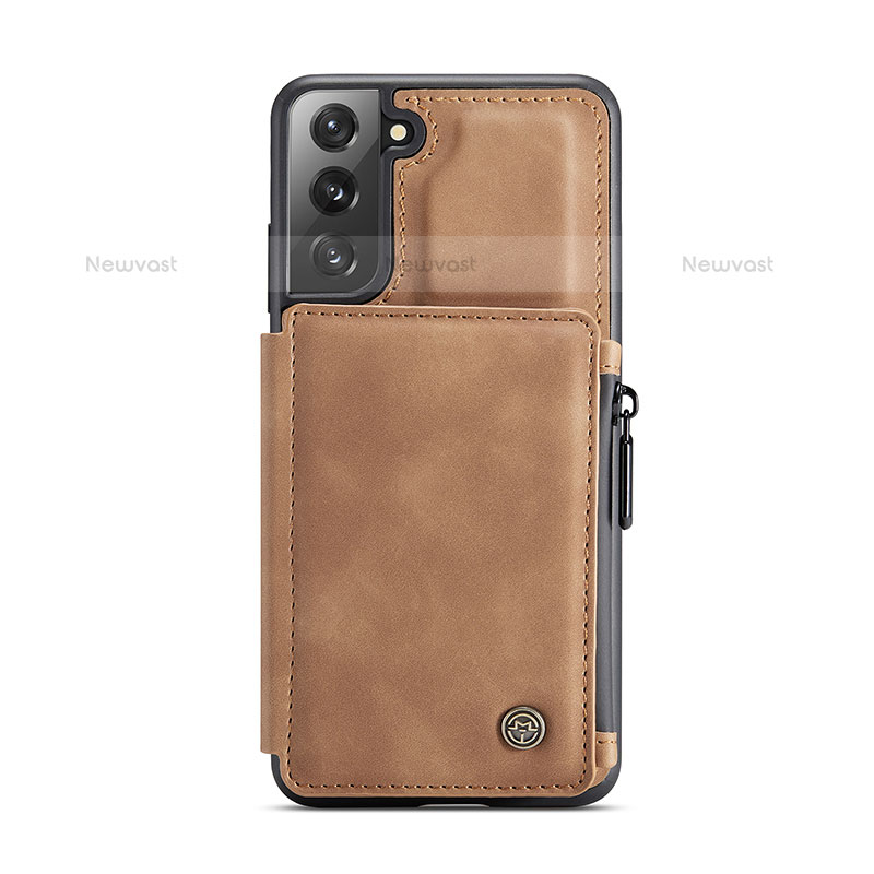 Soft Luxury Leather Snap On Case Cover C02S for Samsung Galaxy S21 FE 5G Light Brown