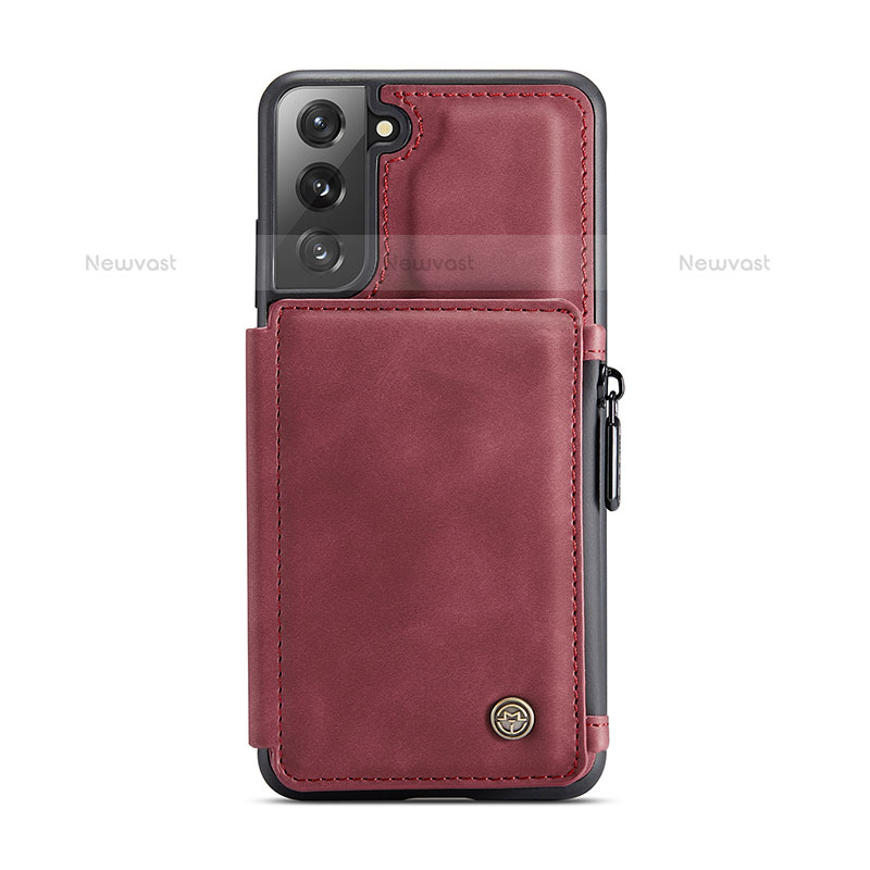 Soft Luxury Leather Snap On Case Cover C02S for Samsung Galaxy S22 5G Red