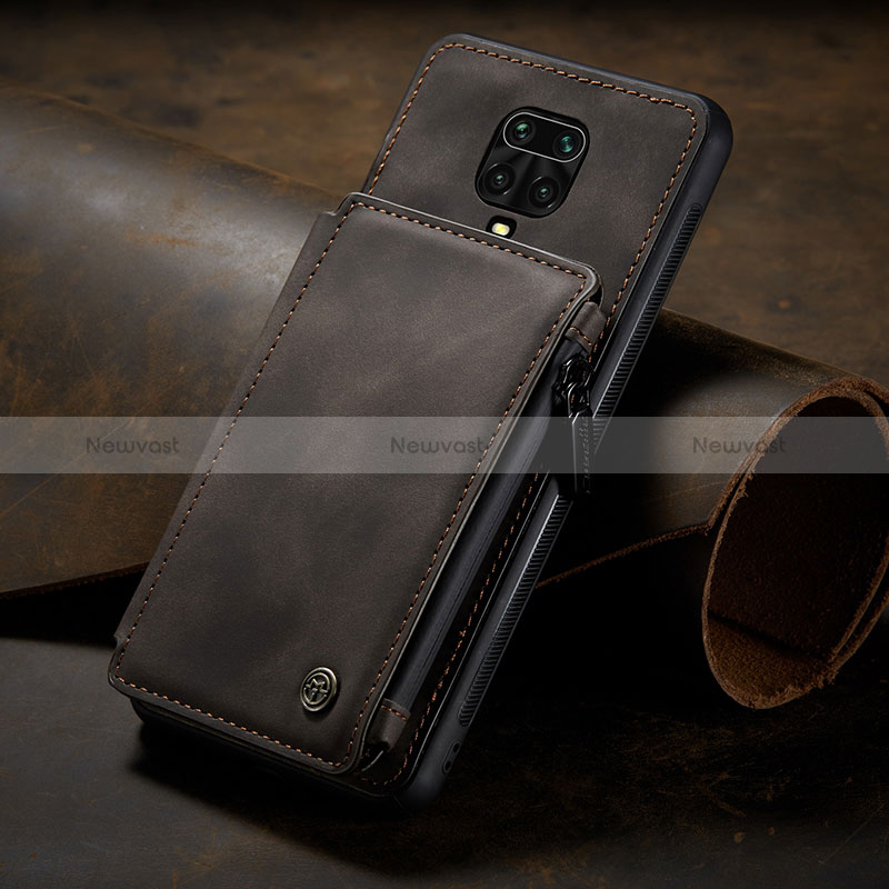 Soft Luxury Leather Snap On Case Cover C02S for Xiaomi Redmi Note 9 Pro Brown