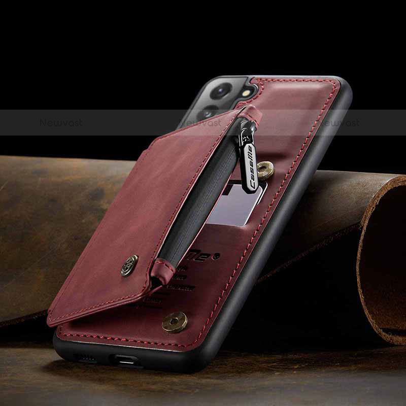 Soft Luxury Leather Snap On Case Cover C03S for Samsung Galaxy S21 5G Red