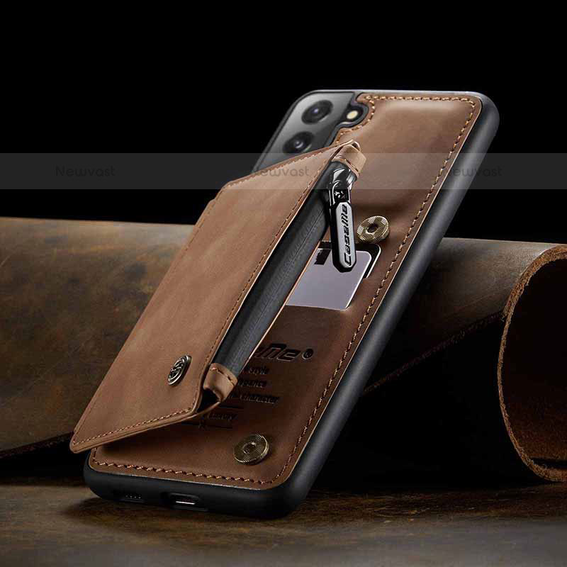 Soft Luxury Leather Snap On Case Cover C03S for Samsung Galaxy S21 Plus 5G Light Brown