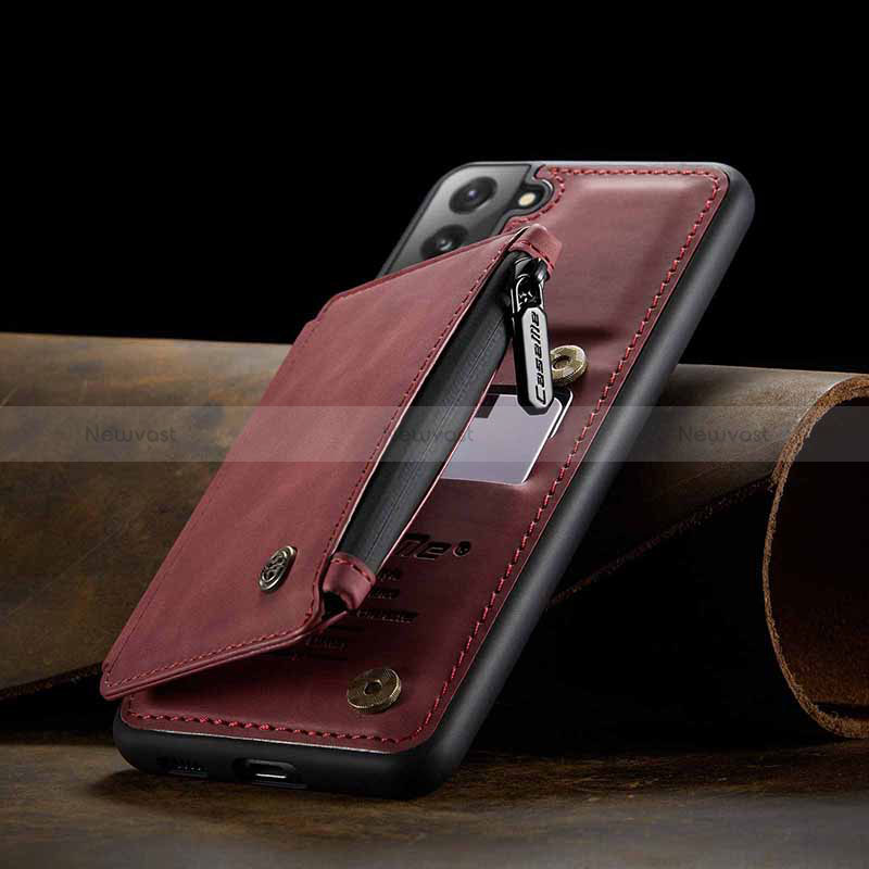 Soft Luxury Leather Snap On Case Cover C03S for Samsung Galaxy S22 Plus 5G Red