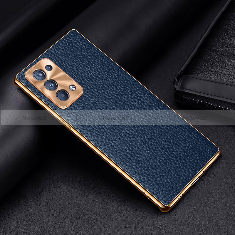 Soft Luxury Leather Snap On Case Cover DL2 for Oppo Reno6 Pro+ Plus 5G Blue