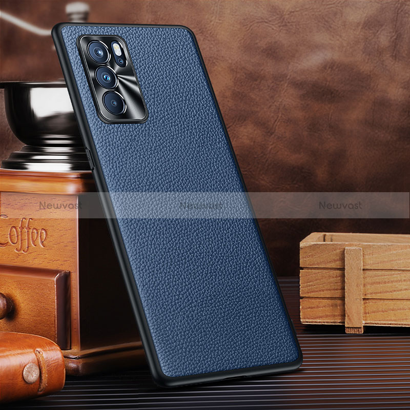 Soft Luxury Leather Snap On Case Cover DL3 for Oppo Reno6 Pro 5G India Blue