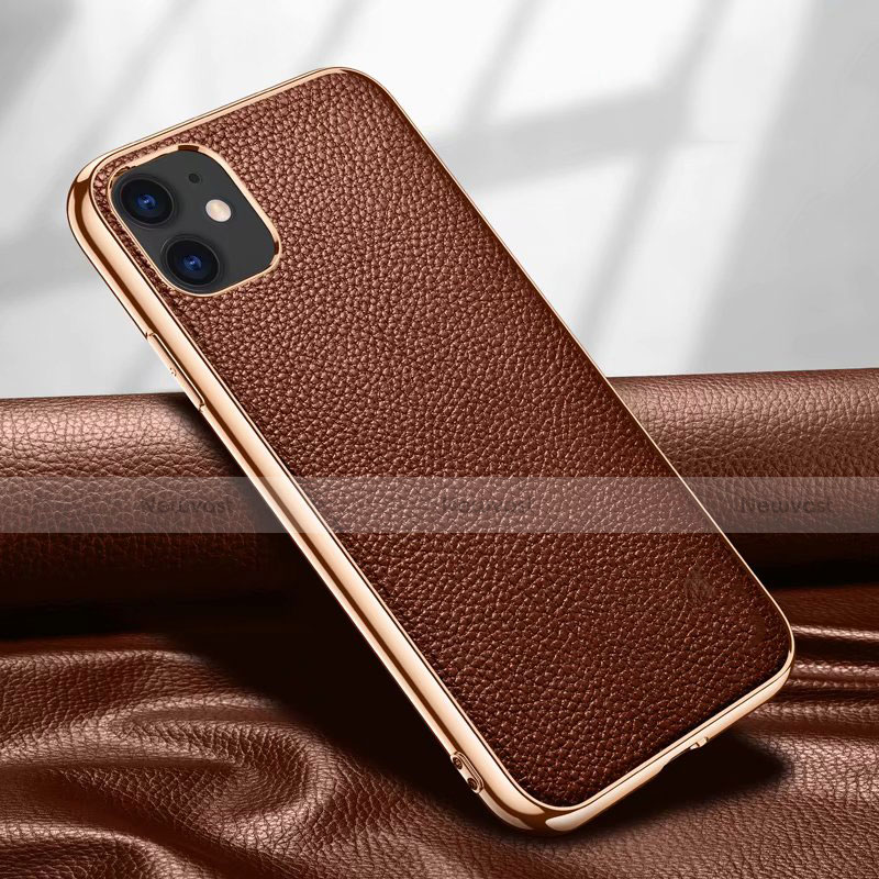 Soft Luxury Leather Snap On Case Cover for Apple iPhone 12 Brown