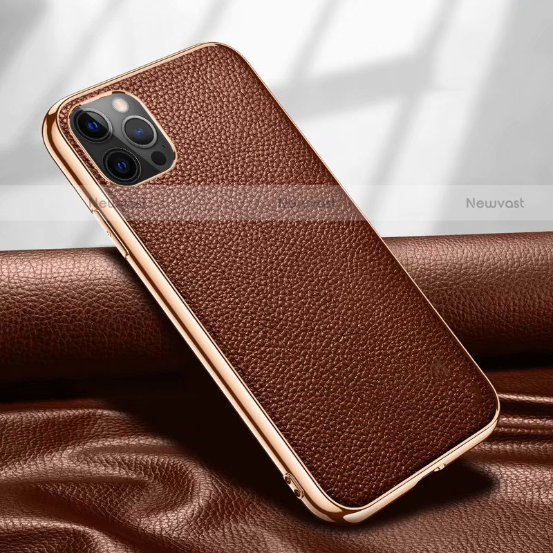 Soft Luxury Leather Snap On Case Cover for Apple iPhone 12 Pro Brown