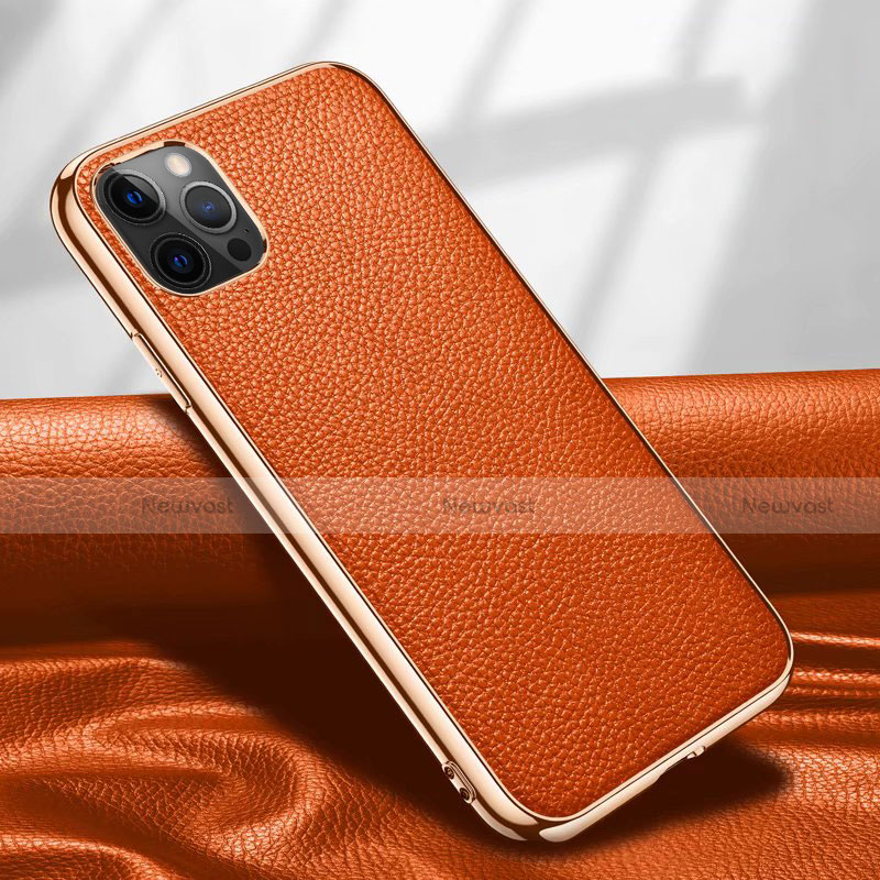 Soft Luxury Leather Snap On Case Cover for Apple iPhone 12 Pro Max Orange