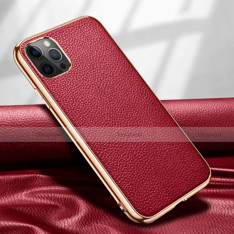 Soft Luxury Leather Snap On Case Cover for Apple iPhone 12 Pro Max Red