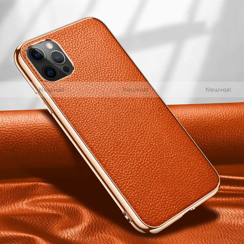 Soft Luxury Leather Snap On Case Cover for Apple iPhone 12 Pro Orange