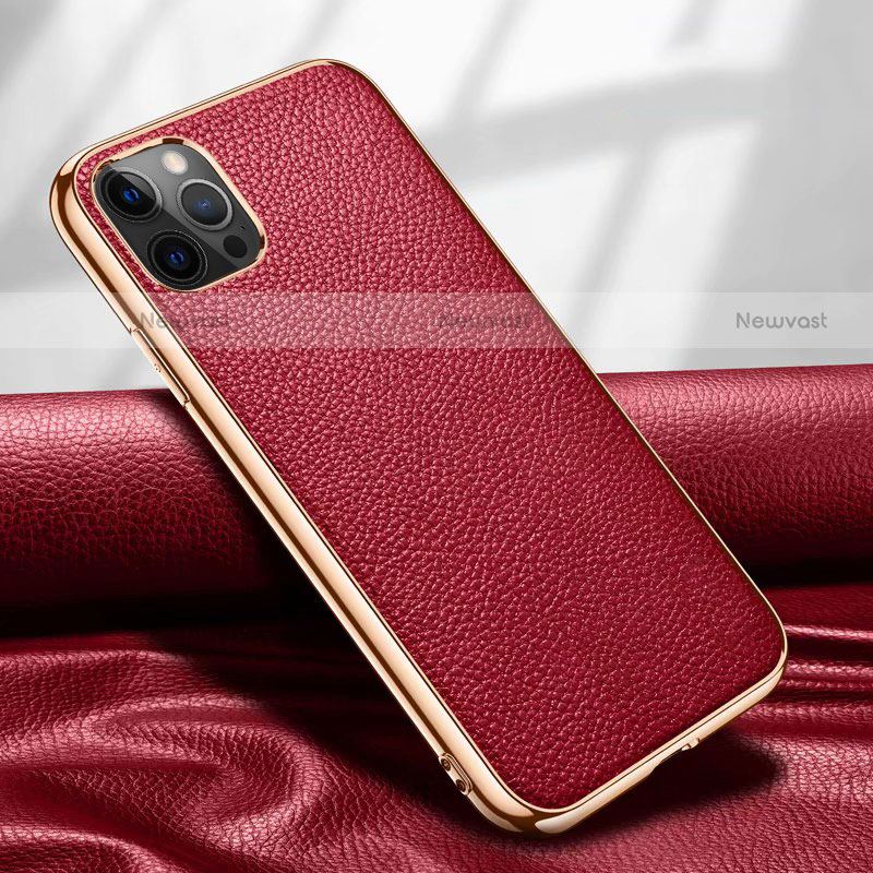 Soft Luxury Leather Snap On Case Cover for Apple iPhone 12 Pro Red
