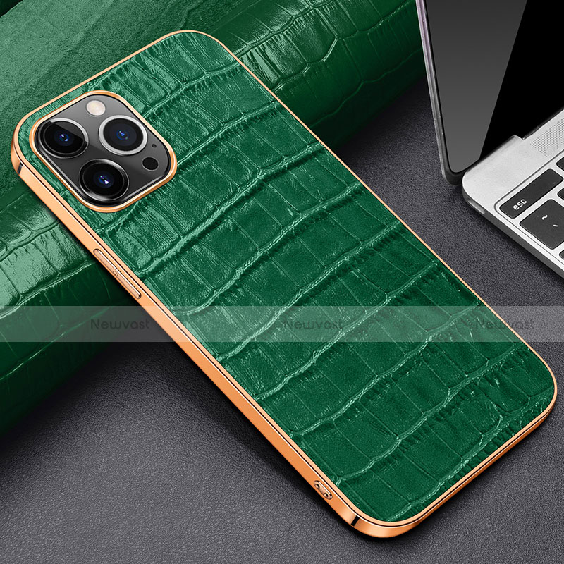 Soft Luxury Leather Snap On Case Cover for Apple iPhone 13 Pro Max Green