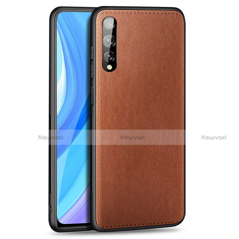 Soft Luxury Leather Snap On Case Cover for Huawei Enjoy 10S Brown